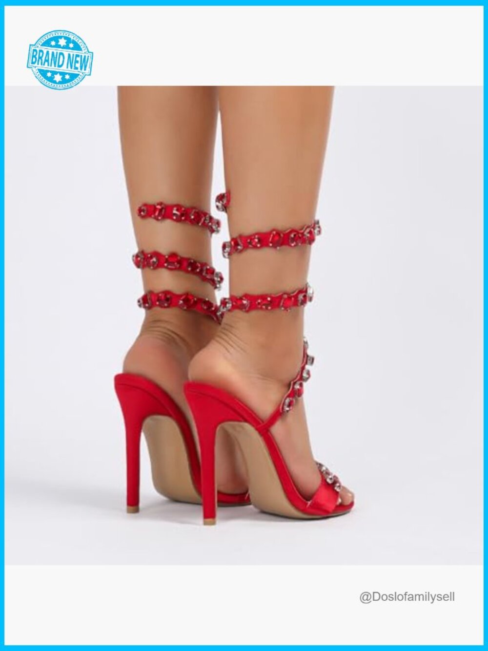Rhinestone Studded Lace Up Stilettos Ankle Wrap High Heels Sandals Wedding - Picture 3 of 6